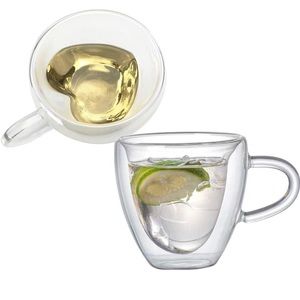 Heart Shaped Espresso Cups Set Of 2-Double Wall Glass Coffee Cup Insulated Mugs